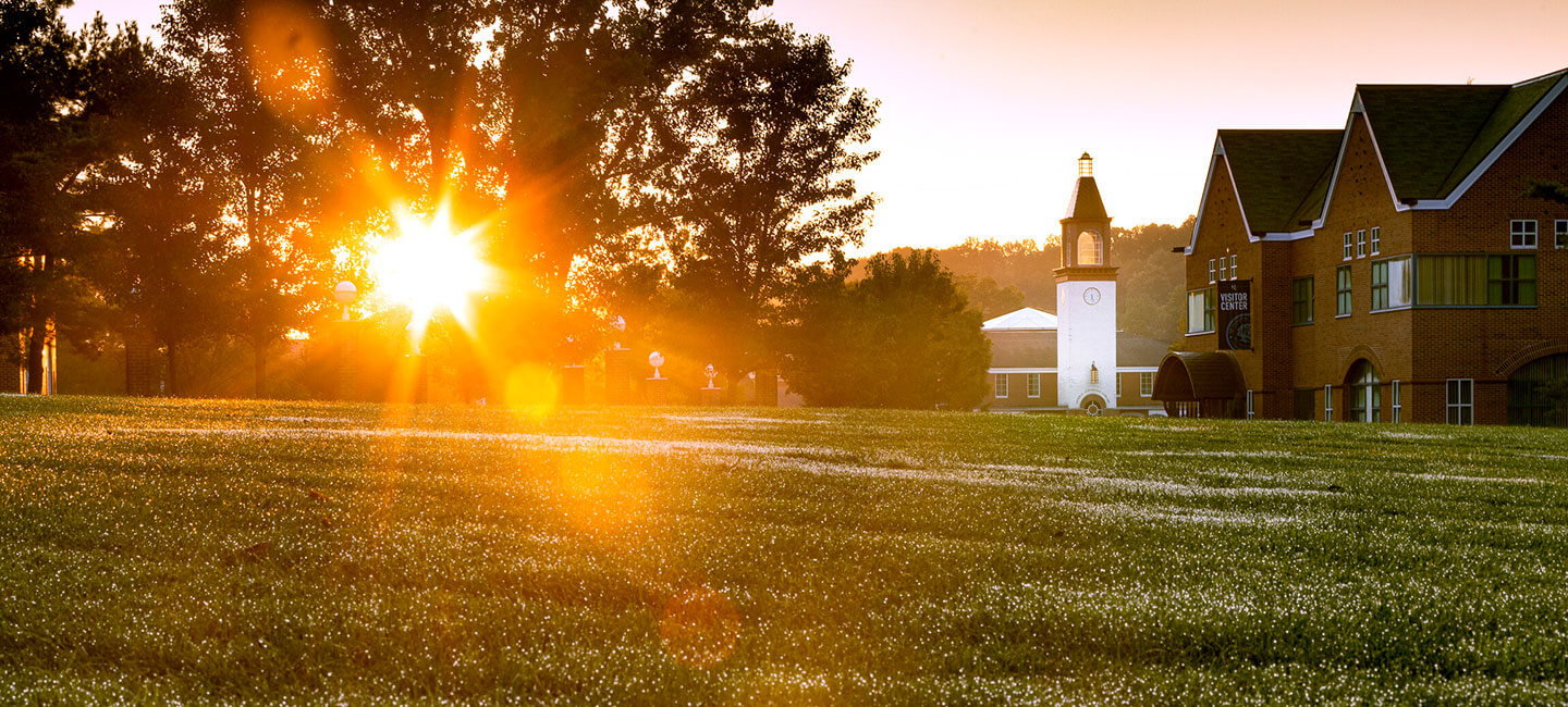 Sunset on the quad with Arnold Bernhard Library in the background